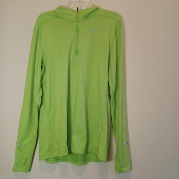 Nike Dri-Fit Men's L Running‎ 1/4 Zip Long Sleeve Pullover Neon Green - Picture 1 of 9